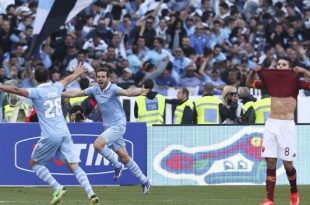 Lazio v Roma Coppa Italia Lulic celebrates